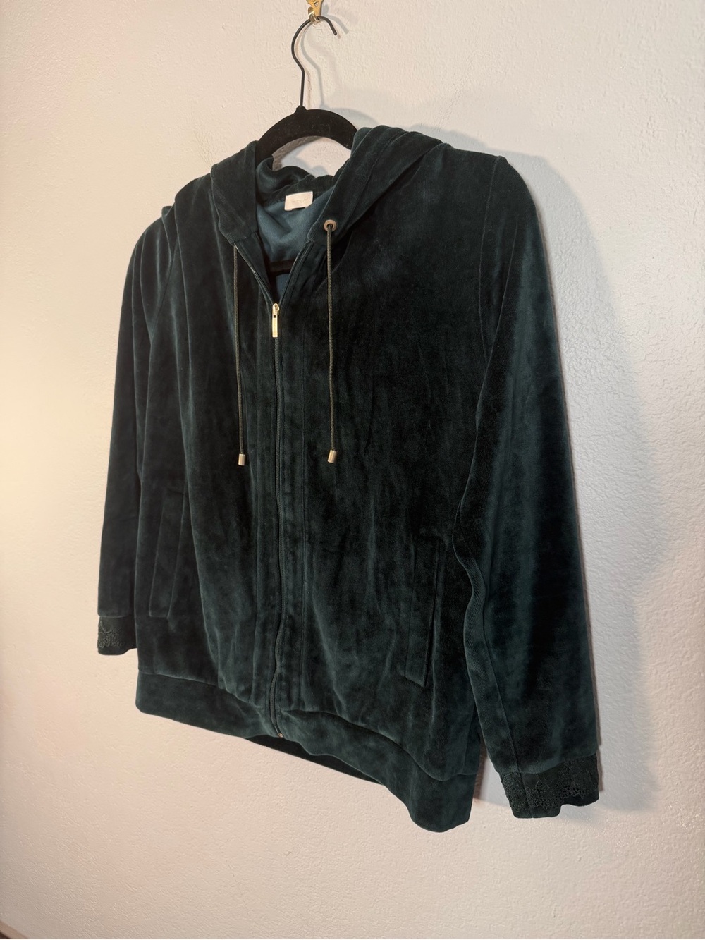 Zimmerli of Switzerland Plush Hoodie Jacket in Deep Forest Green Lace cuffs S